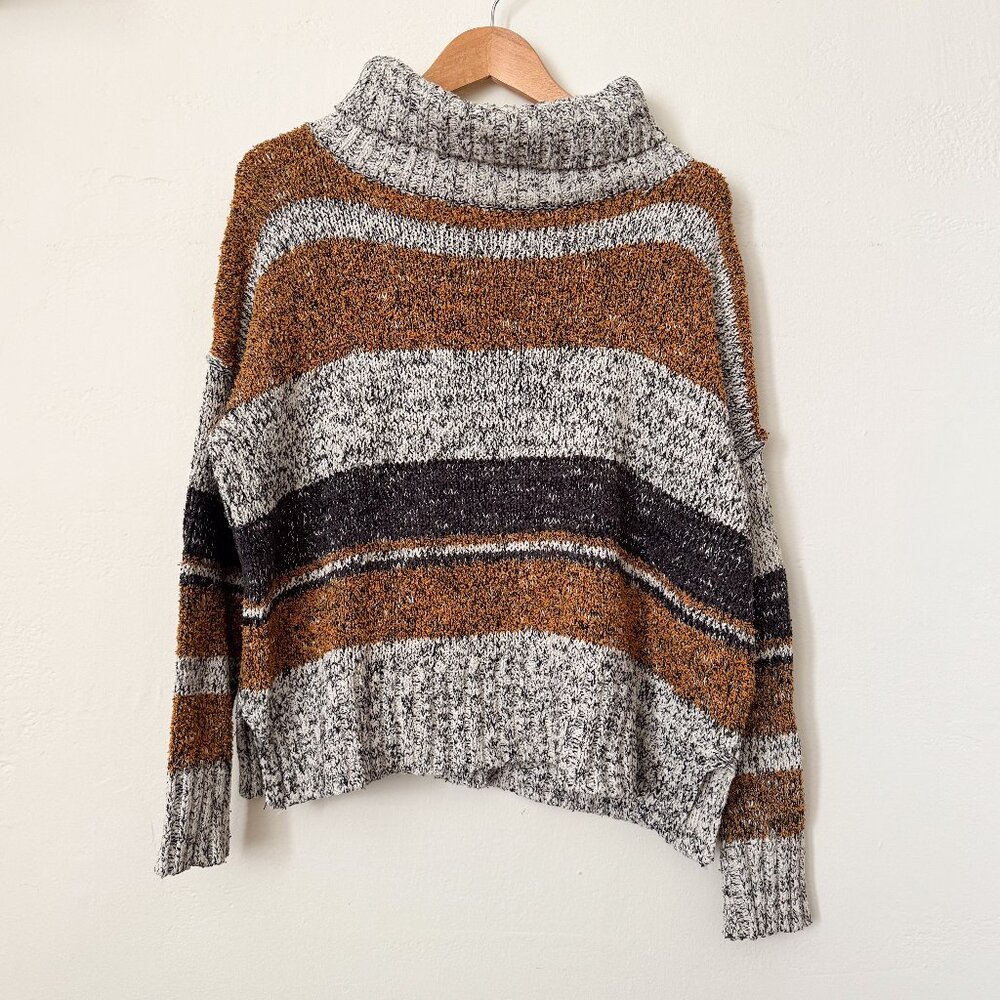 Striped Turtleneck Knit Sweater Ivory Pumpkin Gray Stripe S/M